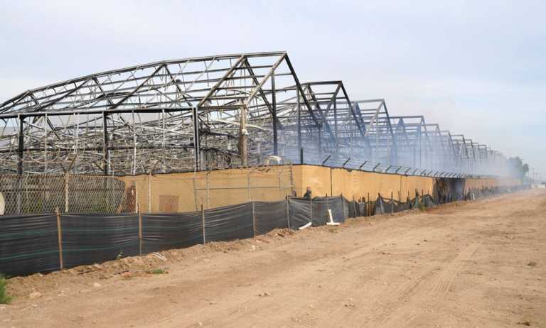 Fire destroys greenhouses